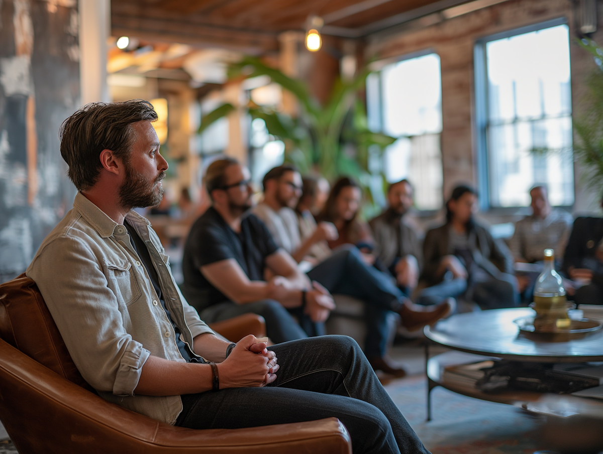 A group of people in a counseling session.